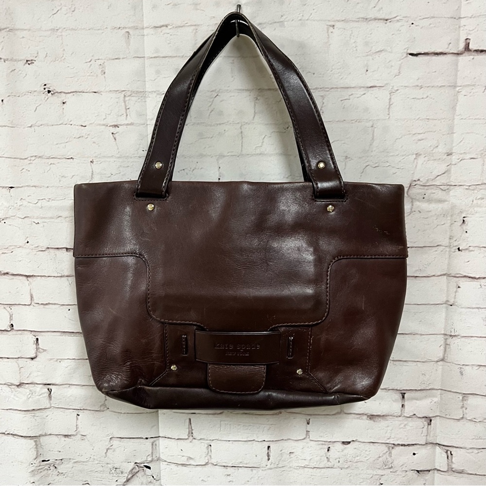 Vintage Kate Spade Savana Brown Leather Handbag Purse Green Lining